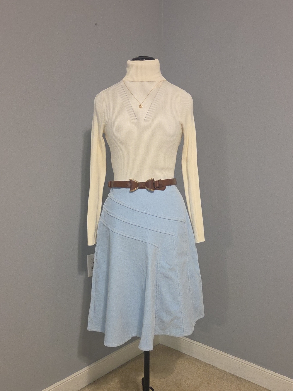 Ami Pale Blue A-Line Panel Skirt